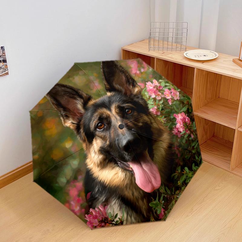 1 шт. Автоматический складной зонт - Рисунок немецкой овчарки, Портативный и складной дизайн с 8 спицами, Рождественские подарки на день рождения