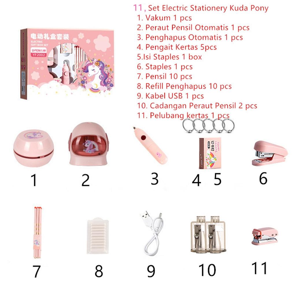 Электронный канцелярский набор вакуумная точилка для карандашей ластик 11 в 1 / Электронный канцелярский набор обучающий подарок для девочек