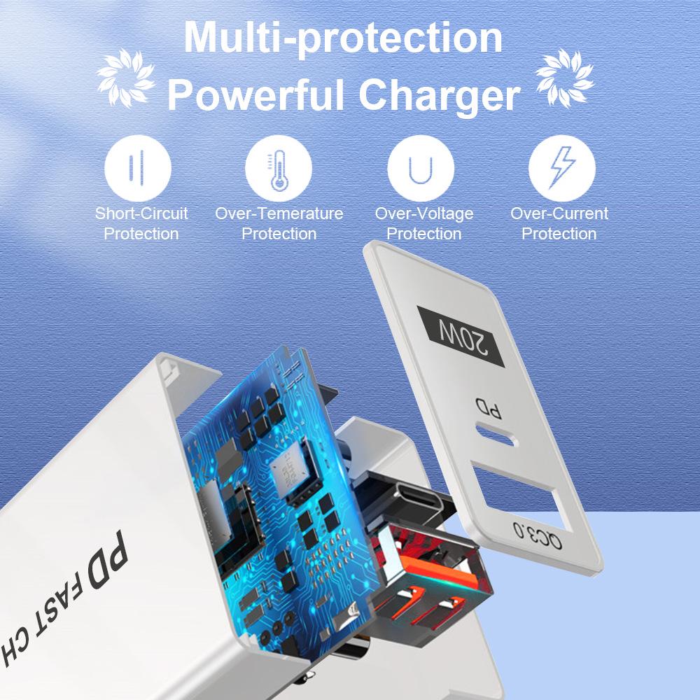 Двойное быстрое USB-зарядное устройство - 5В/9В/12В, QC3.0+PD, стандарты ЕС/США