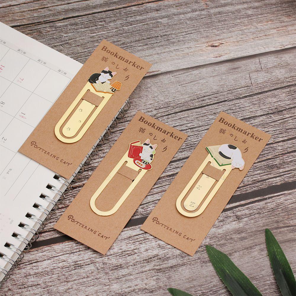 Gift Gold-plated Metal Cute Cats Book Folder Label Bookmark