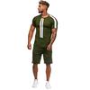 Mens Summer Leisure Stripe Color Collision Short Sleeve Shorts Sports Thin Sets
