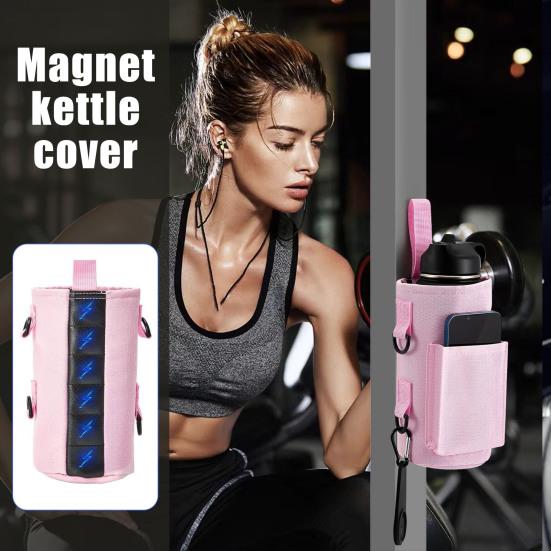 Магнитная сумка для бутылок в спортзале, держатель для бутылок с водой, сумка-переноска с карманом для телефона, пряжкой для полотенца, органайзер для спортивных принадлежностей для мужчин и женщин