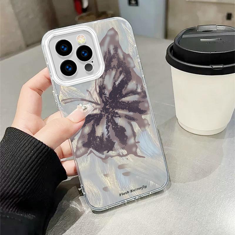 Upgraded Glitter Silver Case Painted Butterfly Printed Protective Shell Shockproof Full Back Cover for iPhone Samsung