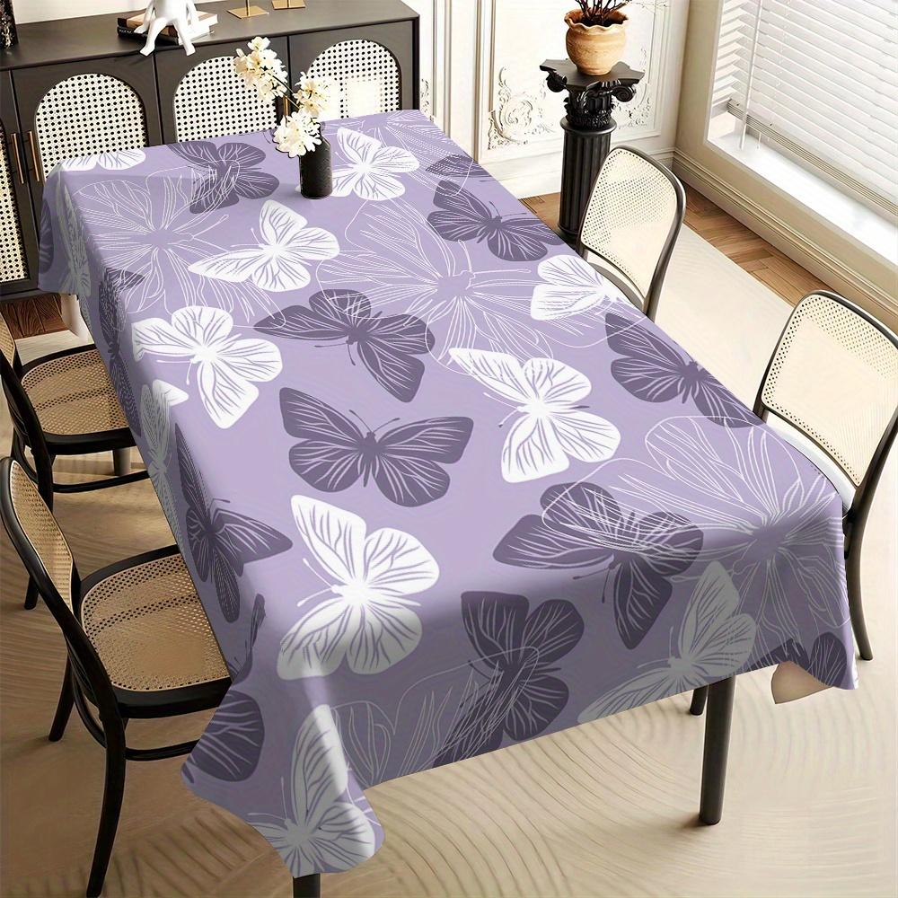 1pc, Polyester Products, Simple Style Purple Butterfly Printed Tablecloth, Suitable for Picnics, Indoor Parties, Outdoor Parties, Home Decoration, Cof