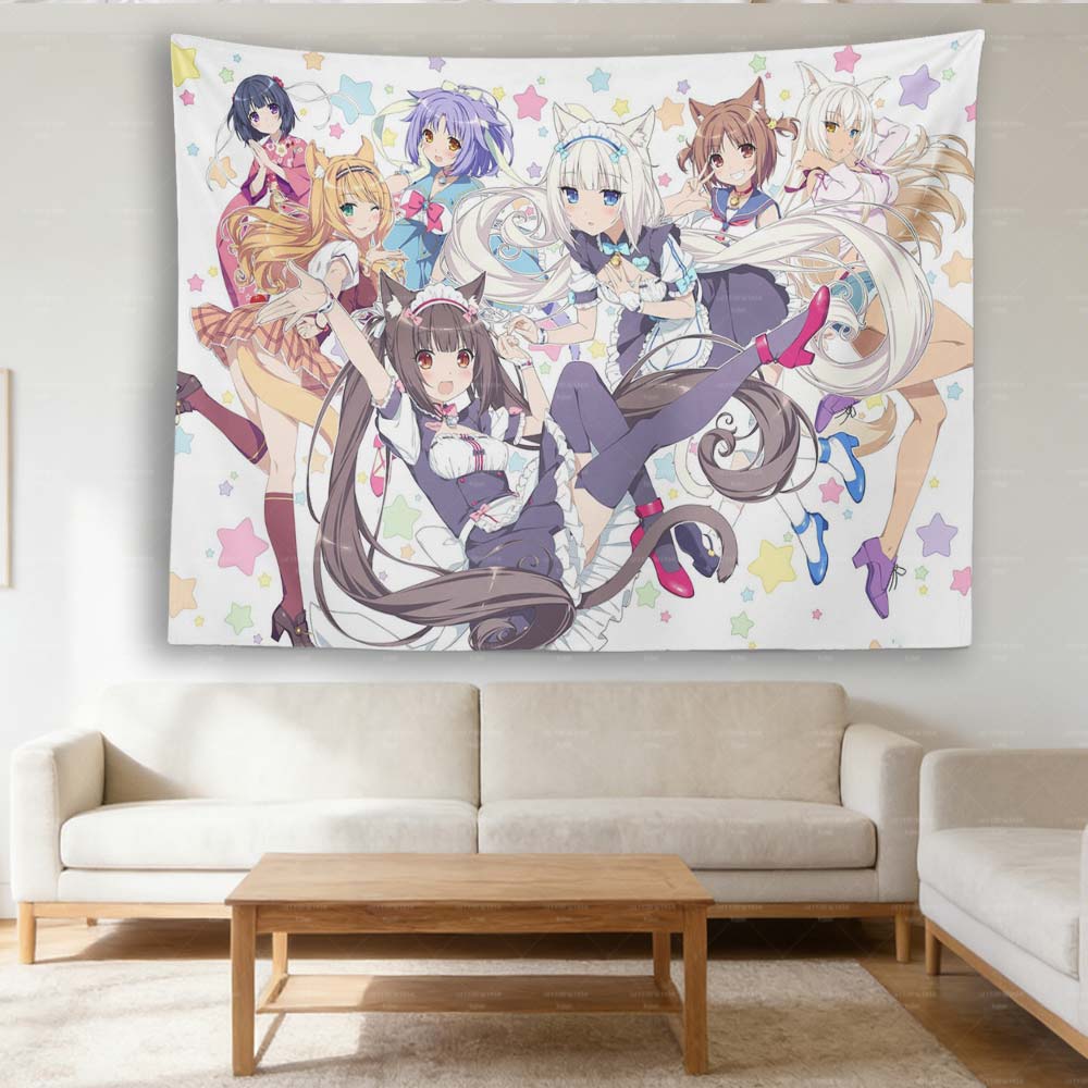 N-Nekopara Кавайная настенная гобеленовая tapestry Психоделическое искусство Декор для общежития и спальни
