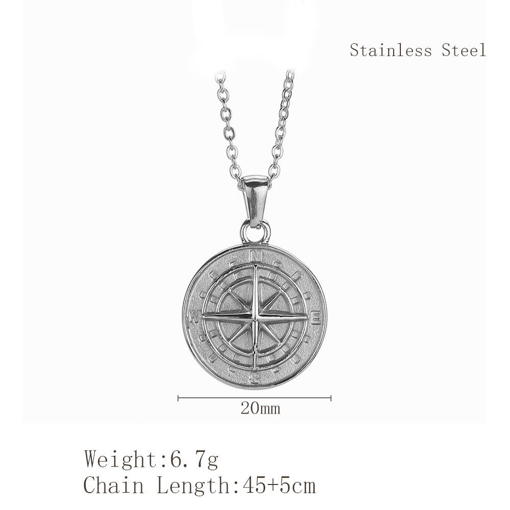 Minimalist Titanium Steel Compass Necklace: Versatile Unisex Pendant On a Short Stainless Steel Clavicle Chain