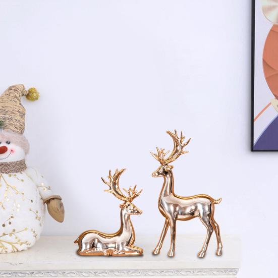 2 шт., парная фигурка оленя, стоящая, лежащая, статуя оленя из смолы, скульптура лося, рождественская, для домашнего офиса, книжной полки, украшения для рабочего стола, орнамент