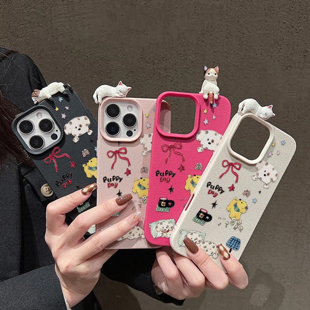 3D Чехол для телефона для iPhone 11 13 17 Pro Max 17 Air Case iPhone 13 15 16 Pro Max 12 14 Pro Max 14 15 Plus Милый 3D Котенок Мультяшный Кожаный