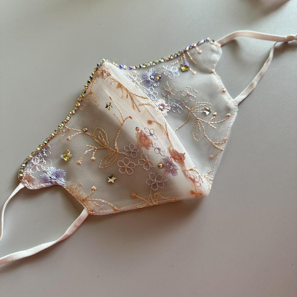 Кружевная вышитая сетчатая маска для лица со стразами - Дышащая и пыленепроницаемая для весны/лета