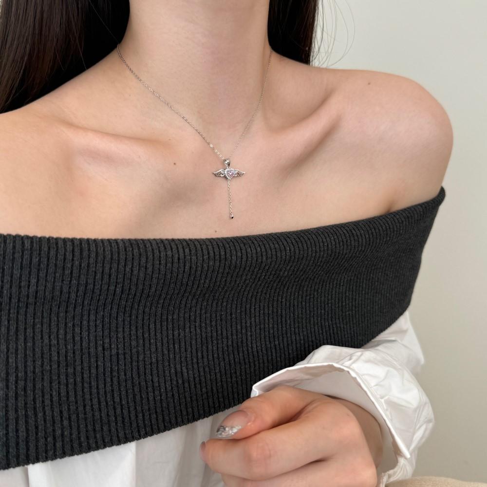 Dylam Elegance Fine Fashion Jewelry 925 Silver Link Chain 5A Cubic Zircon Tassel Heart Wings Angel Love Pendant Necklaces