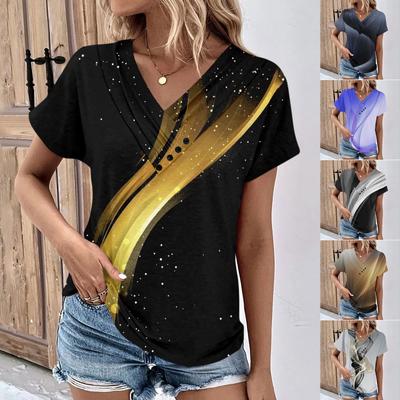 Летние женские топы с узором для женщин, удобные женские топы с короткими рукавами и v-образным вырезом, футболки большого размера
