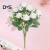 Искусственный букет роз с зелеными листьями на стебле Реалистичные многоразовые искусственные цветочные растения Украшение дома Свадебная вечеринка Фото