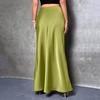 Women Fishtail Skirt High Waist Solid Color Smooth Surface A-Line Maxi Skirt