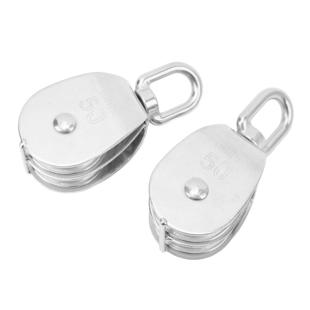 2 шт. Подъемный двойной блок шкива Сверхмощный ролик из нержавеющей стали M50 Канатный кран Подвесной 400 кг Грузоподъемность