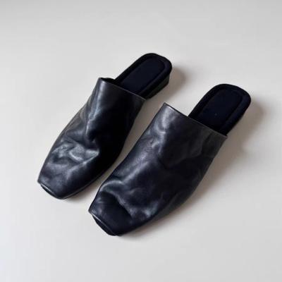 Летняя Новинка Женская Обувь Квадратный Носок Туфли на Низком Каблуке Шлепанцы Ретро Обувь из Коровьей Кожи для Женщин Повседневные Мюли для Женщин Сандалии