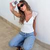 Европа и США горячие продажи женская одежда лето новая мода Spice Girl шифон с открытой спиной короткий рукав талия топ футболка