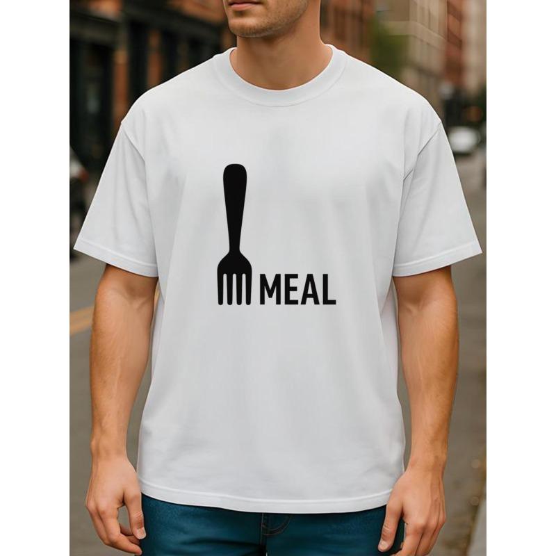 Европейские размеры Вилка MEAL Принт Текст, Легкая, Круглый вырез, Короткий рукав, Подходит для повседневной носки и дома, Футболка с принтом, Круглый вырез, Короткий рукав