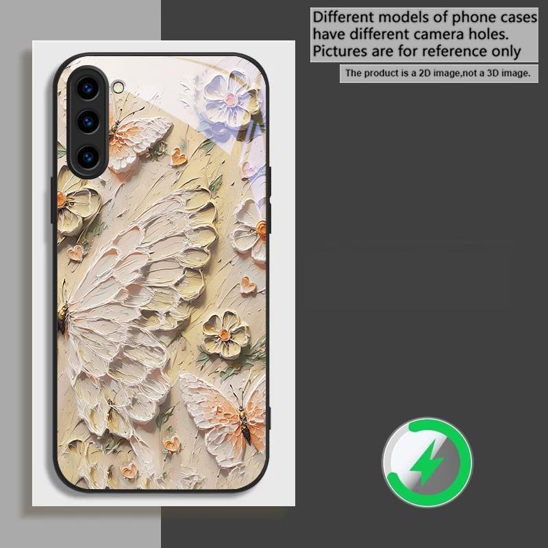 Масляная живопись бабочка подходит для Samsung Galaxy S26 Ultra S20 FE S21 S22+ 23 Plus S24 Ultra 25 Edge черная стеклянная чехол для телефона