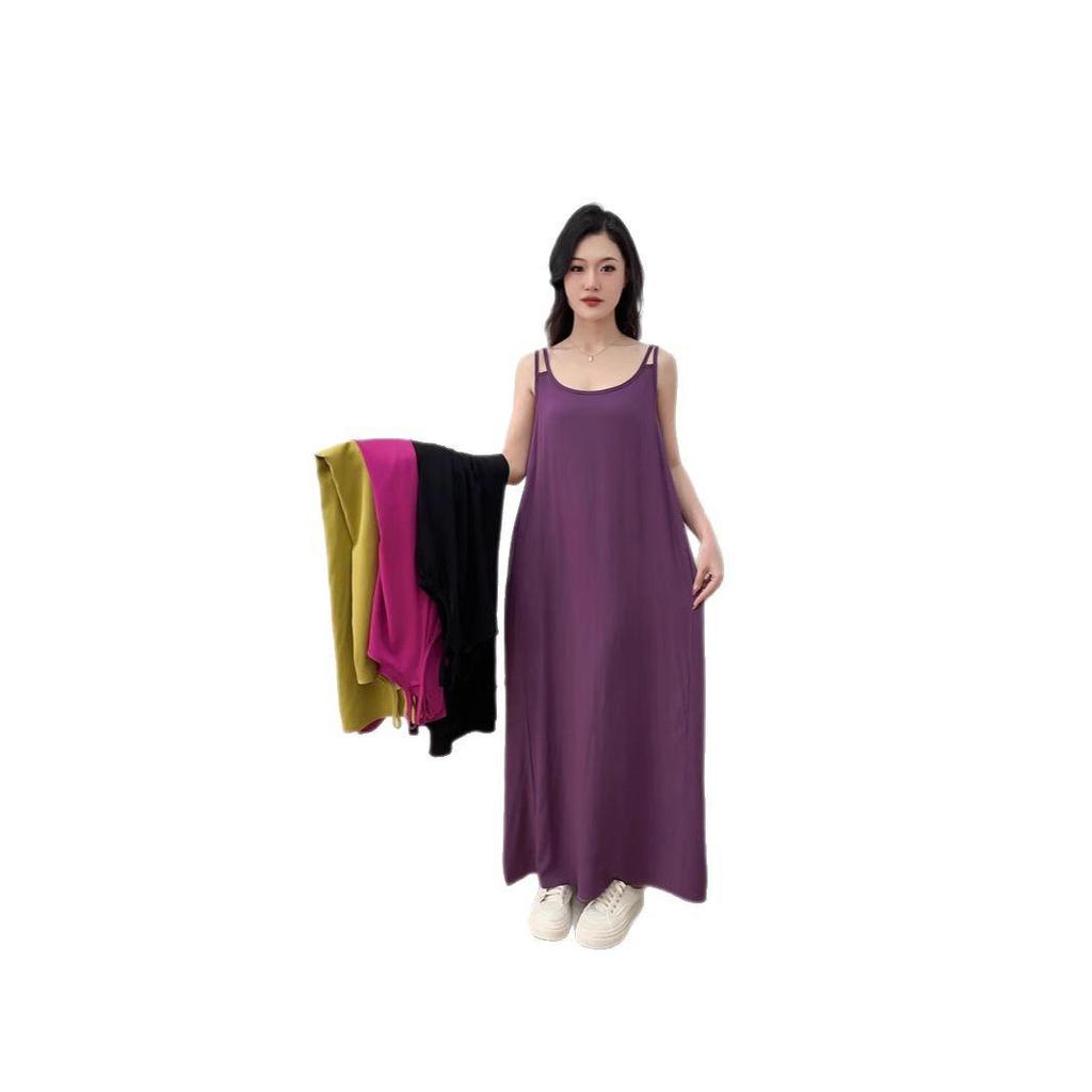 2025 New Sleeveless Cotton Rayon Slip Dress: Women's French Summer Beach Tank Maxi