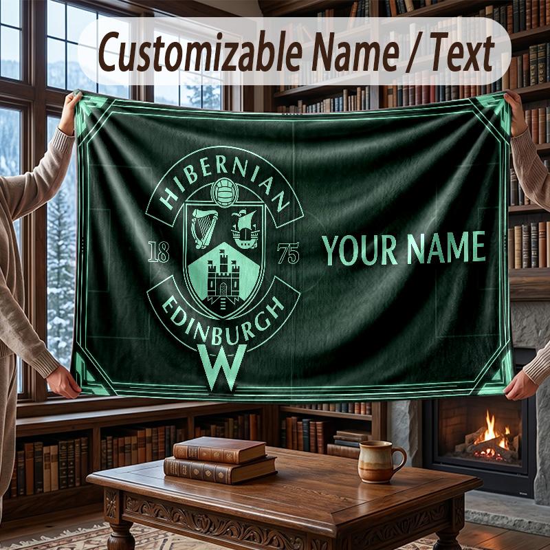 Custom Name Flannel Throw Blanket Hibernian FC Pattern Warm Home Decoration