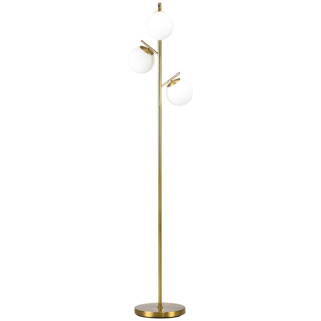 Floor Lamp in Retro Design, Standing Lamp, Floor Lamp with 3 Lampshades, Glass, Gold