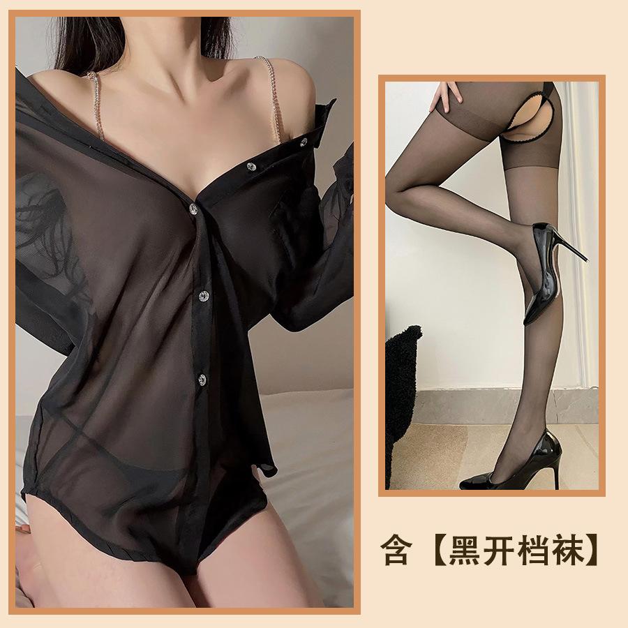 Сексуальное нижнее белье Сексуальная имитация рубашки бойфренда Перспектива шифоновая ночная рубашка High Sense Diamond Suspender Pure Desire Пижама