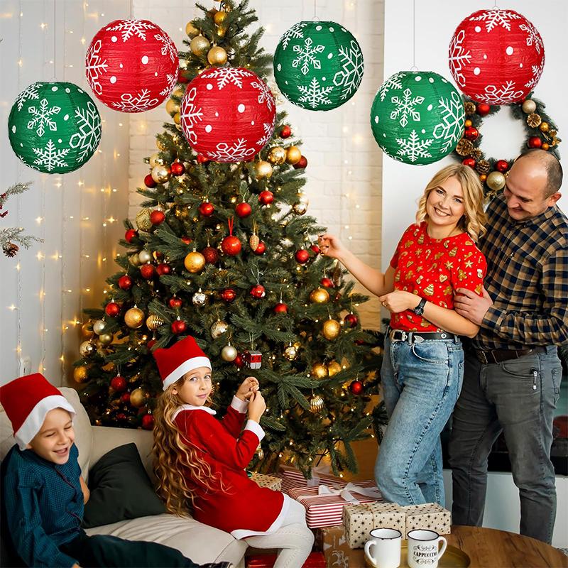 1 шт./5 шт. Подвесные бумажные фонарики Праздничные торжества Красный Зеленый Домашний бумажный фонарик Декор для двора С принтом снежинок Новый год 2 цвета