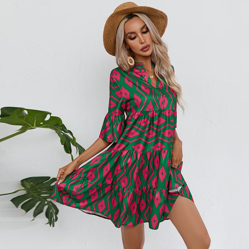 Женское вечернее платье в стиле бохо с цветочным принтом, летние платья с оборками и рукавами, v-образным вырезом и высокой талией, женское элегантное пляжное вечернее платье, Vestidos