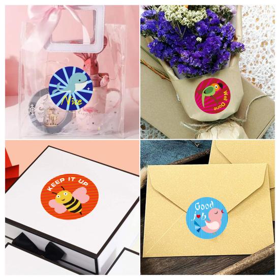 1 Roll Stickers Waterproof Without Residue Exquisite Great Stickiness DIY Eye-catching Cute Cartoon Animals Stickers for Students
