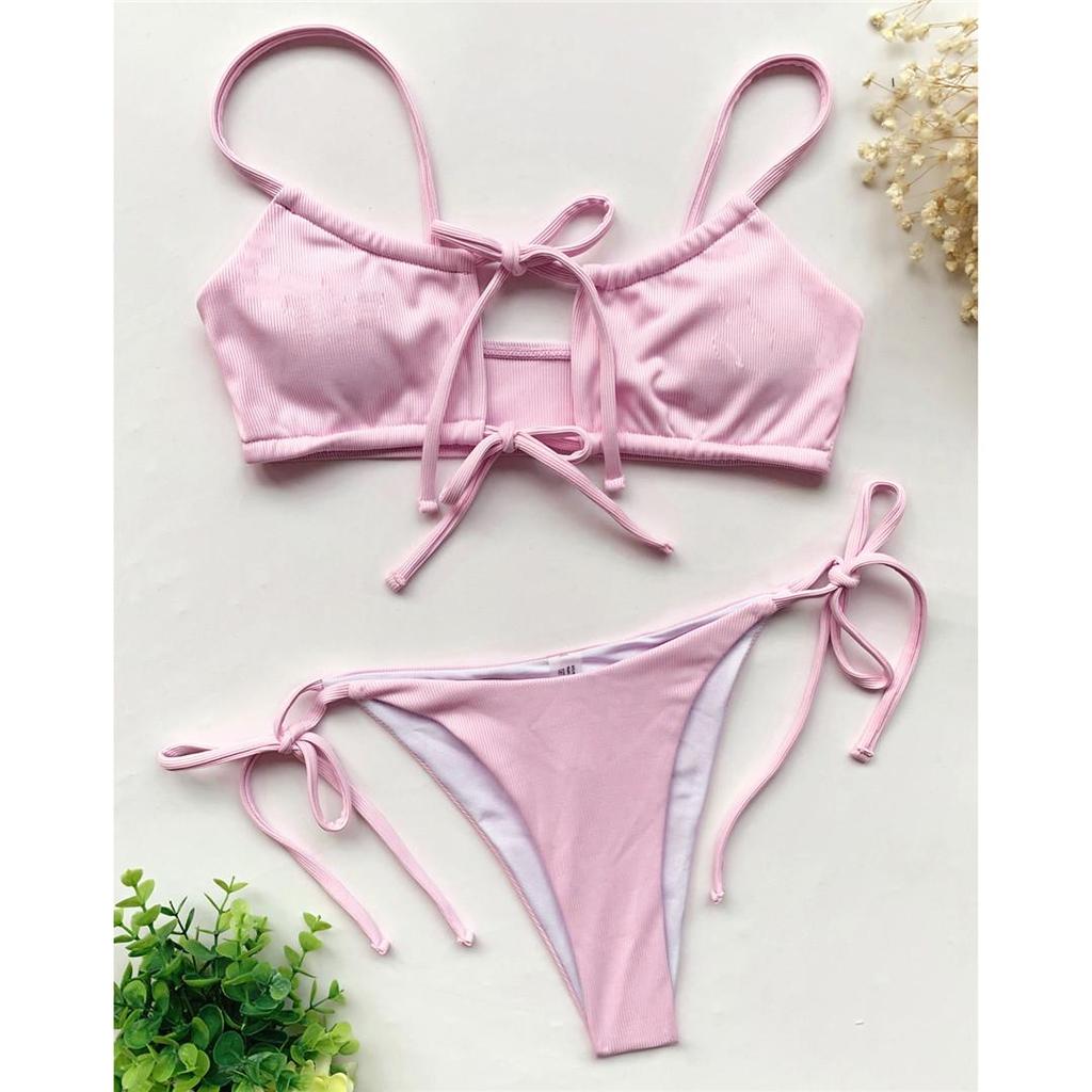 Сексуальное бразильское бикини в рубчик на шнуровке, женский купальник, женский купальник из двух частей, комплект бикини, купальный костюм для плавания