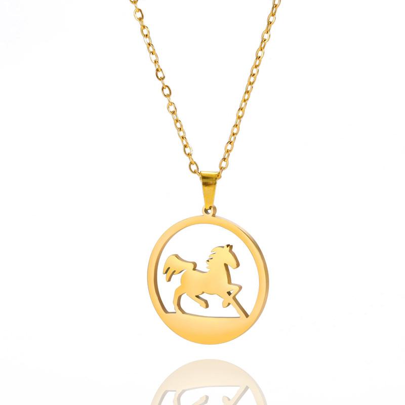 1 шт. Круглая подвеска-ожерелье Темперамент Инкрустированный бриллиантами Изысканная нержавеющая сталь Новогодний подарок Ожерелье с подвеской в виде лошади