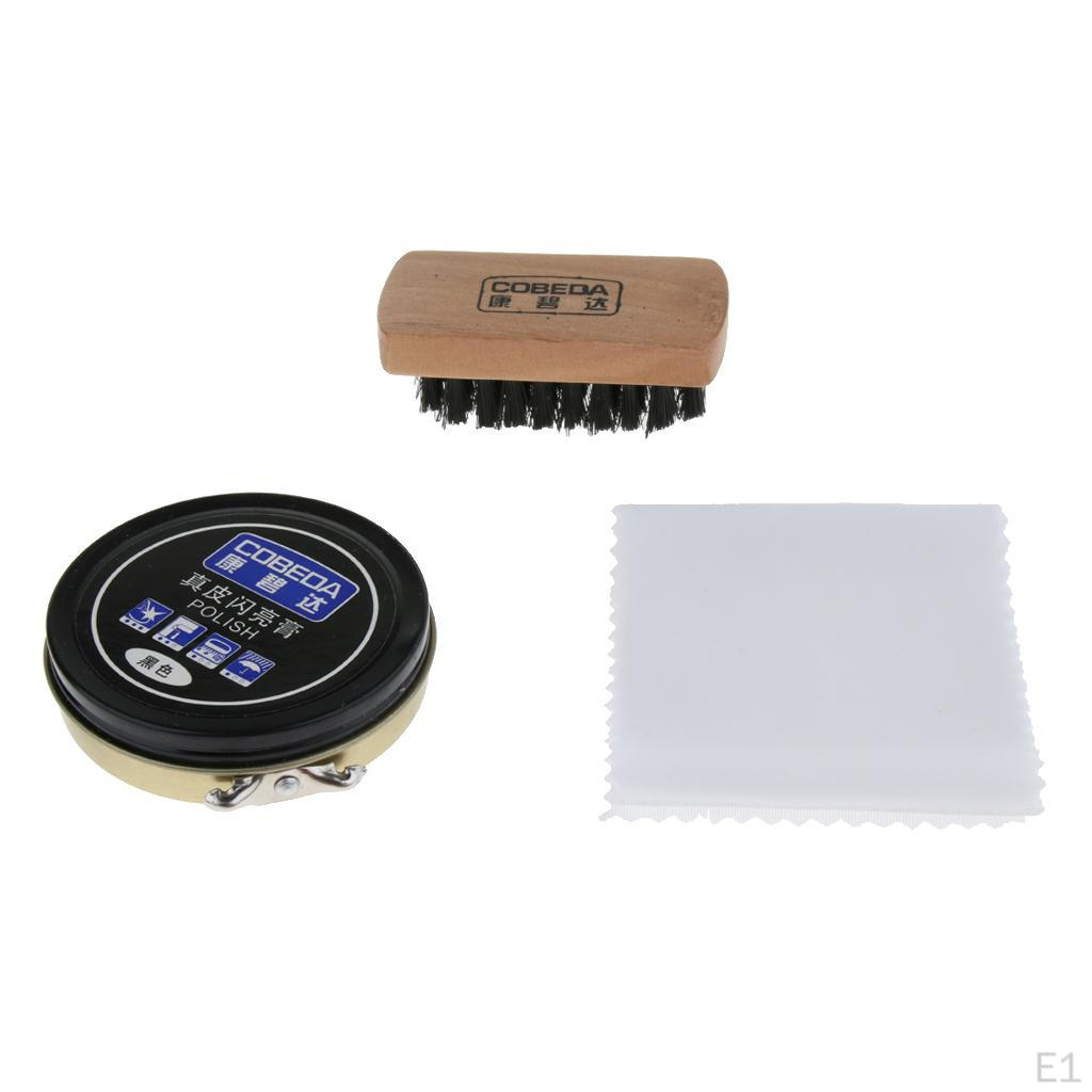 3 Pieces Leather Shoes Shine Kit Boots Brown