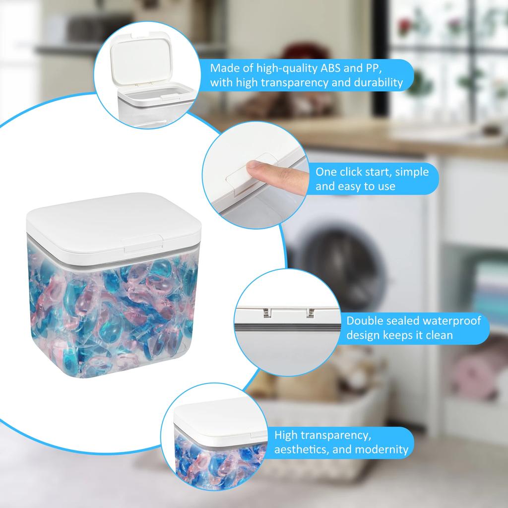 2.8/5.5L Automatic Pop-Up Storage Box Airtight Laundry Pods Container with Scoop for Laundry Room Washing Powder Beads Organizer