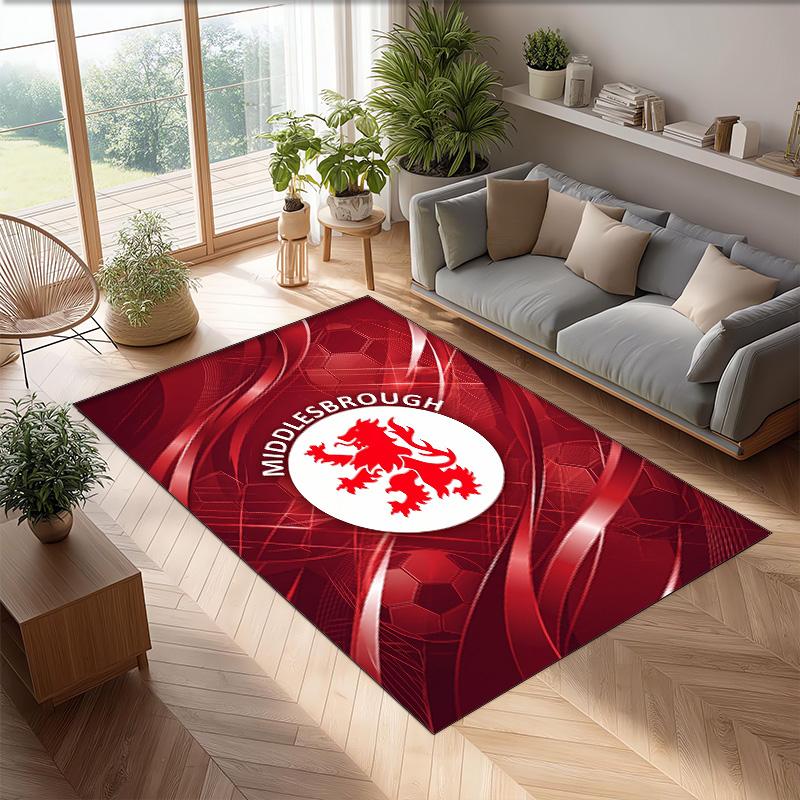 Middlesbrough FC Soccer Football Pattern Soft Area Rug Non Slip Indoor Floor Carpet Sports Decor Mat for Bedroom