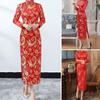 Women Cheongsam Elegant High Slits Long Cheongsam Classic Chinese Style Women Dress for Weddings Parties