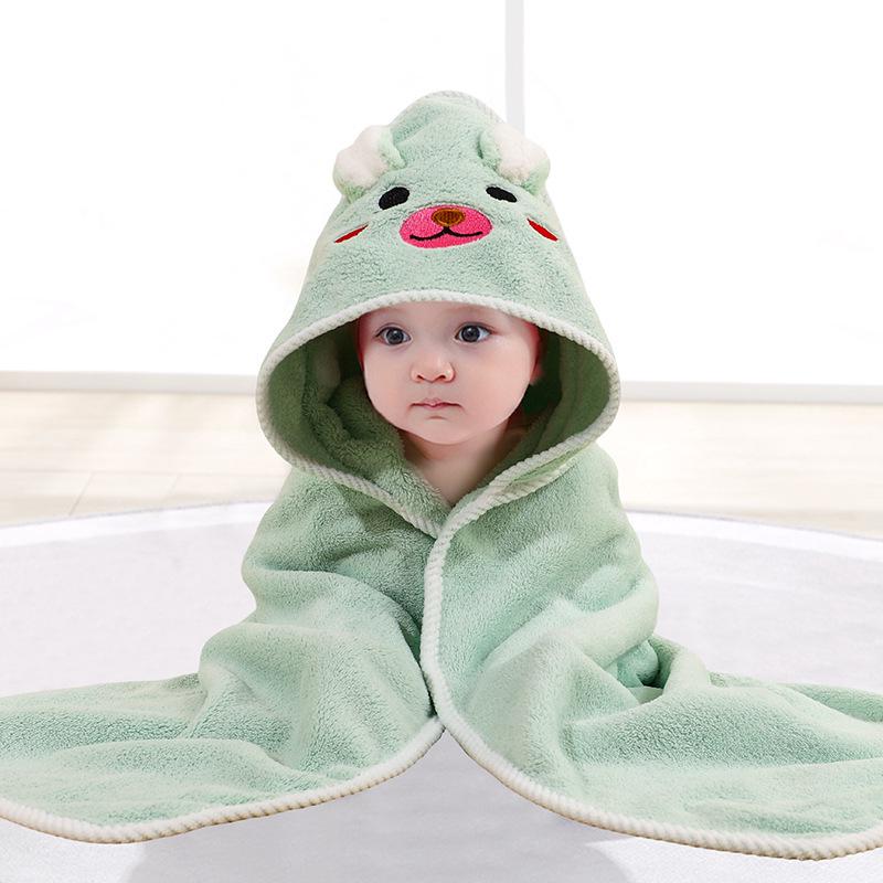 Newborn Cartoon Hooded Swaddle Blanket - Absorbent Coral Fleece for Spring & Autumn