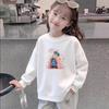 White Cotton Long-Sleeve Girls' Sweatshirt - Stylish and Versatile for Spring & Autumn
