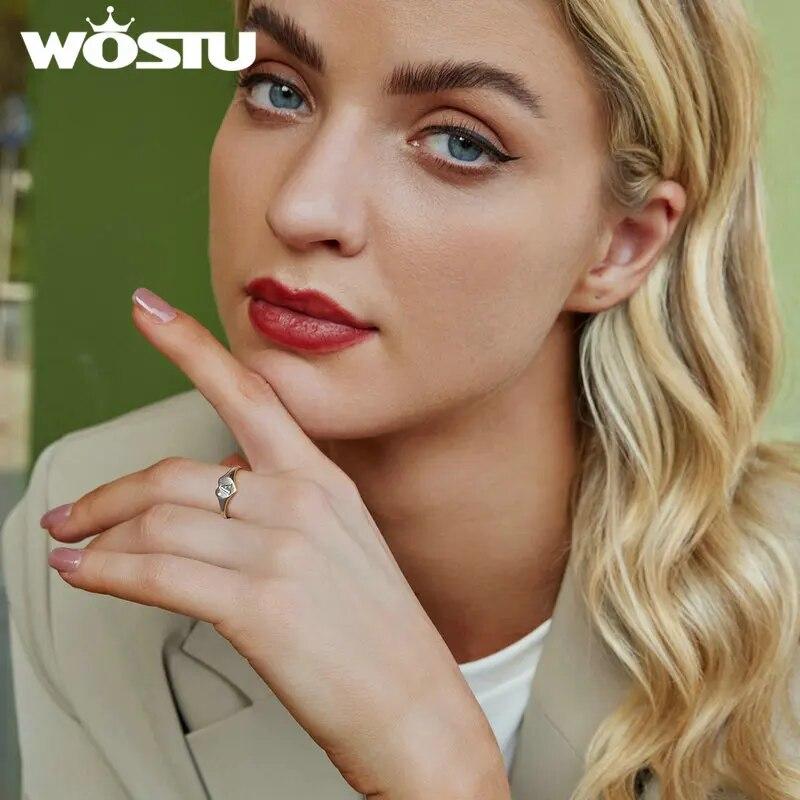 WOSTU Solid 925 Sterling Silver Simple A Letter Opening Ring For Women Personality CZ Engrave Finger Stackable Rings Party Gift