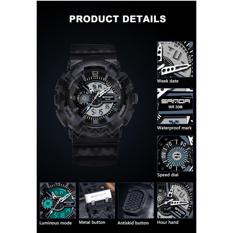 SANDA Waterproof Men's Watch Electronic Fashion Multifunctional Outdoor Watch Sports Watch