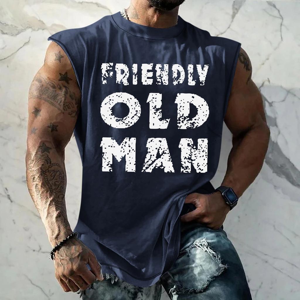 Летний мужской однотонный поглощающий пот дышащий жилет без рукавов с принтом и расширяющимся плечом