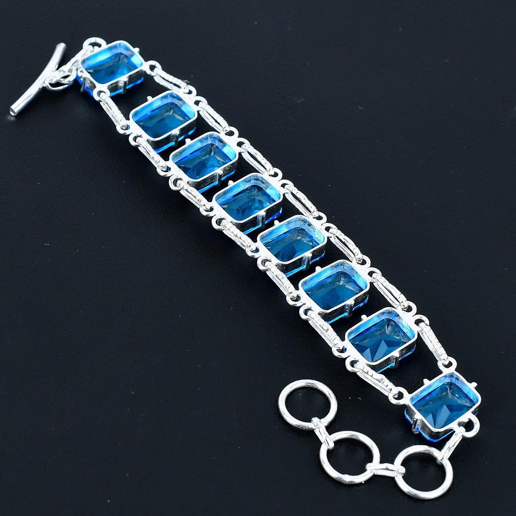 Браслет из граненого голубого топаза, ювелирное изделие из стерлингового серебра 925 пробы, браслет с регулируемой цепочкой, драгоценный камень в форме подушки, украшение ручной работы, подарок для нее