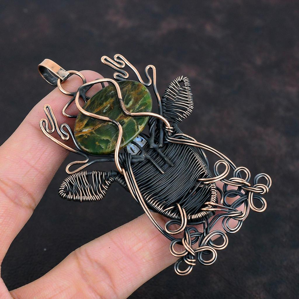 Australian Chrome Chalcedony Pendant Copper Wire Wrapped Gemstone Pendant Handmade Deer Face Pendant Rainbow Moonstone Pendant Gifts For Him