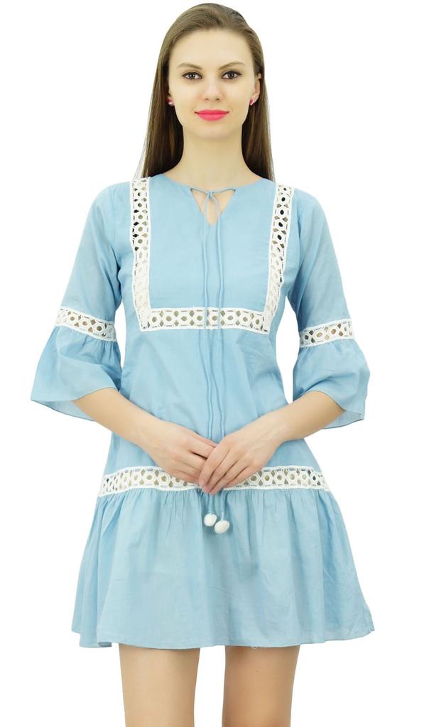 Bimba Летнее короткое платье в стиле бохо с рюшами и рукавами, мини-платье в стиле бохо, шикарный пляж