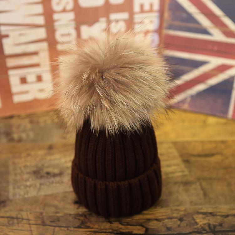 Factory Winter New Large Custom Hat Real Fur Knit Double Pom Pom Hat