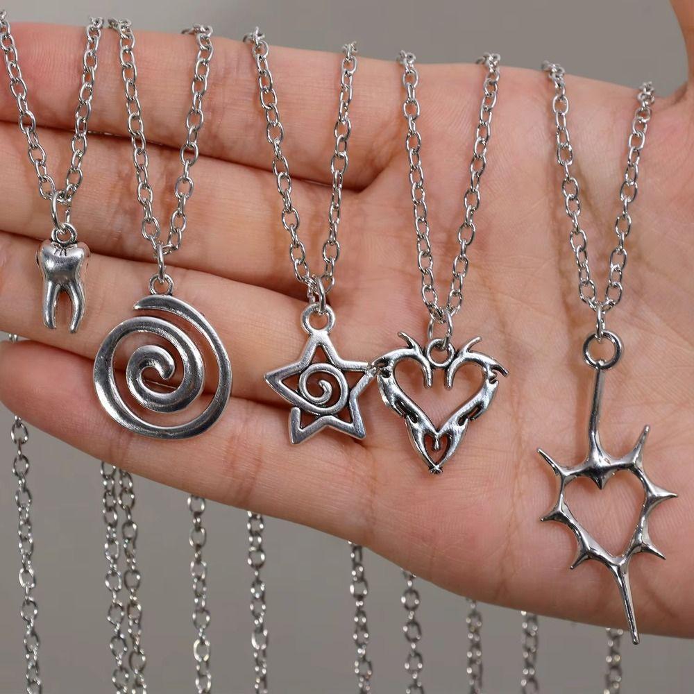Gothic Charm Heart Teeth Pendant Silver Color Punk Necklace Sweet Cool Y2K Necklace Women Men