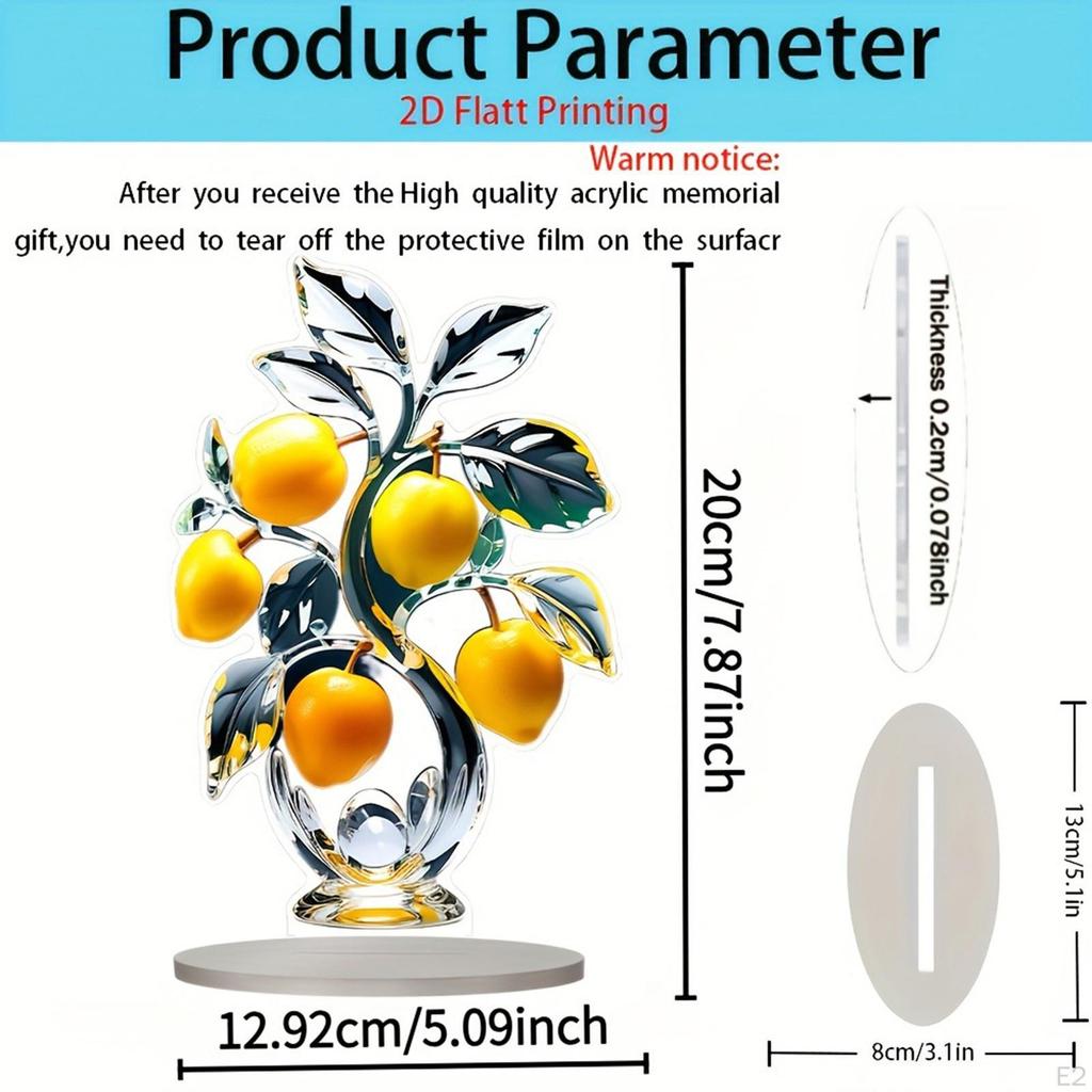 2D Acrylic Lemon Tree Ornament Centerpiece Gift Tabletop Decor, Home Decoration for Living Room