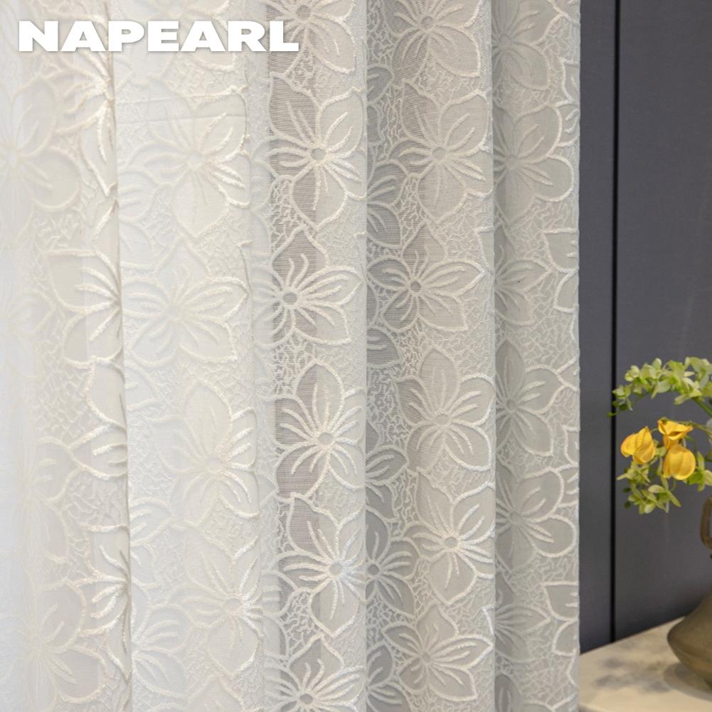 1 шт. NAPEARL Cherry Blossom Pattern жаккардовый белый тюль полупрозрачная прозрачная занавеска для гостиной спальни балкона окна домашнего декора