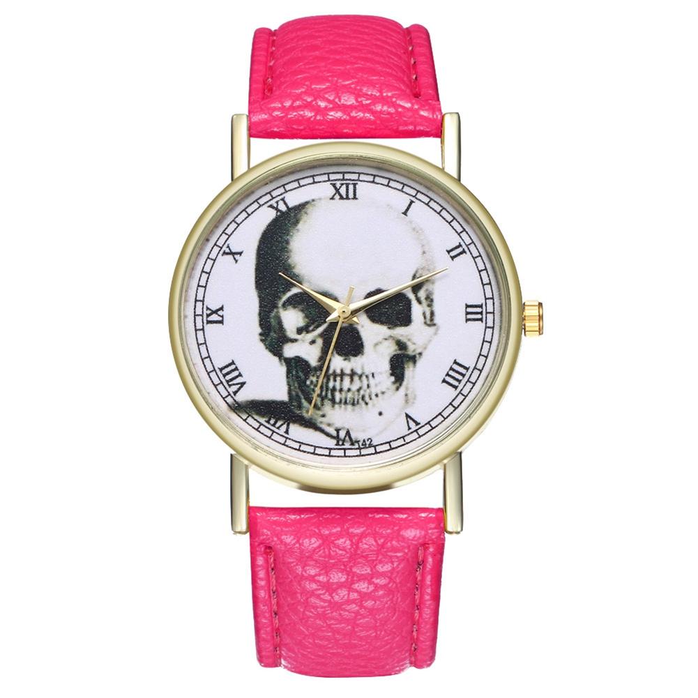 Модные женские мужские часы с черепом и цифрами, ремешок из искусственной кожи, повседневные кварцевые часы
