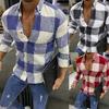 Модная клетчатая мужская рубашка, повседневная, с длинным рукавом, лацкан, блузка, спортивная, уличная, рубашки, мужские, Camisa Masculina S-5XL