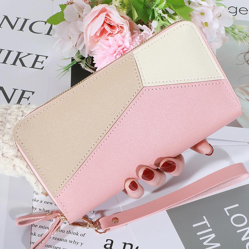 New Women's Wallet Long Contrast Panel Zipper Tassel Large Capacity Wallet Mobile Case